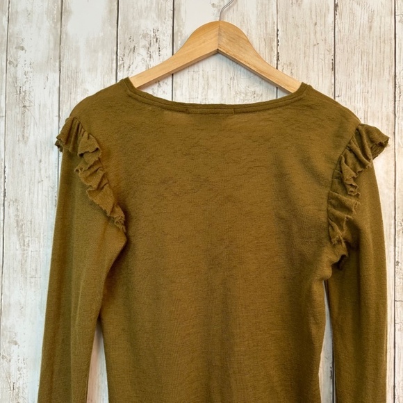 Scotch & Soda Top Womens XL Wool Ruffle Sleeve Raw Hem Minimalist Quiet Luxury - Picture 10 of 16